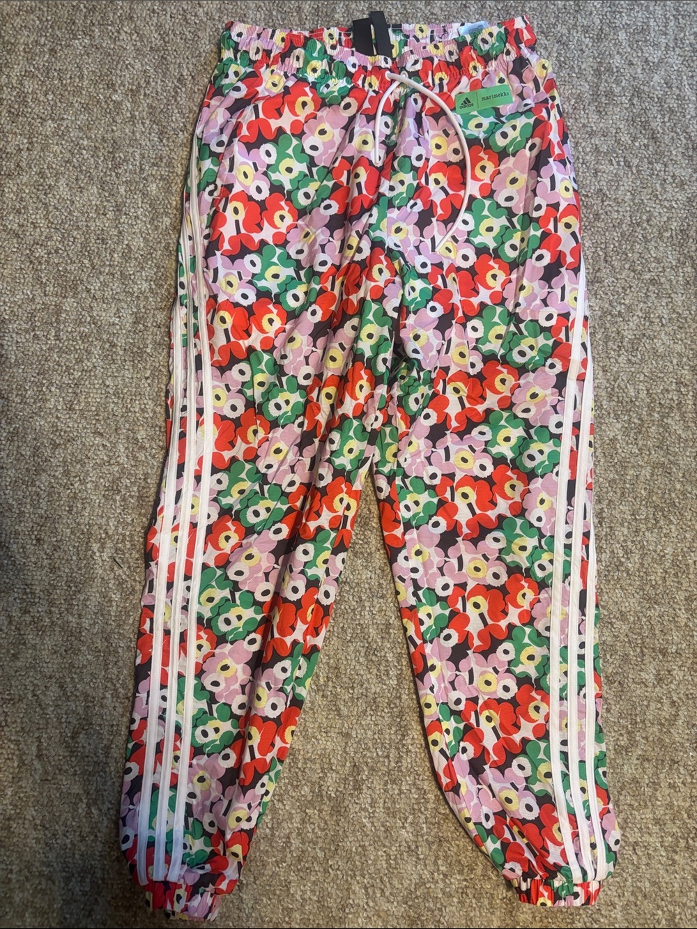 Adidas Floral Print Track Pants with White Side Stripes